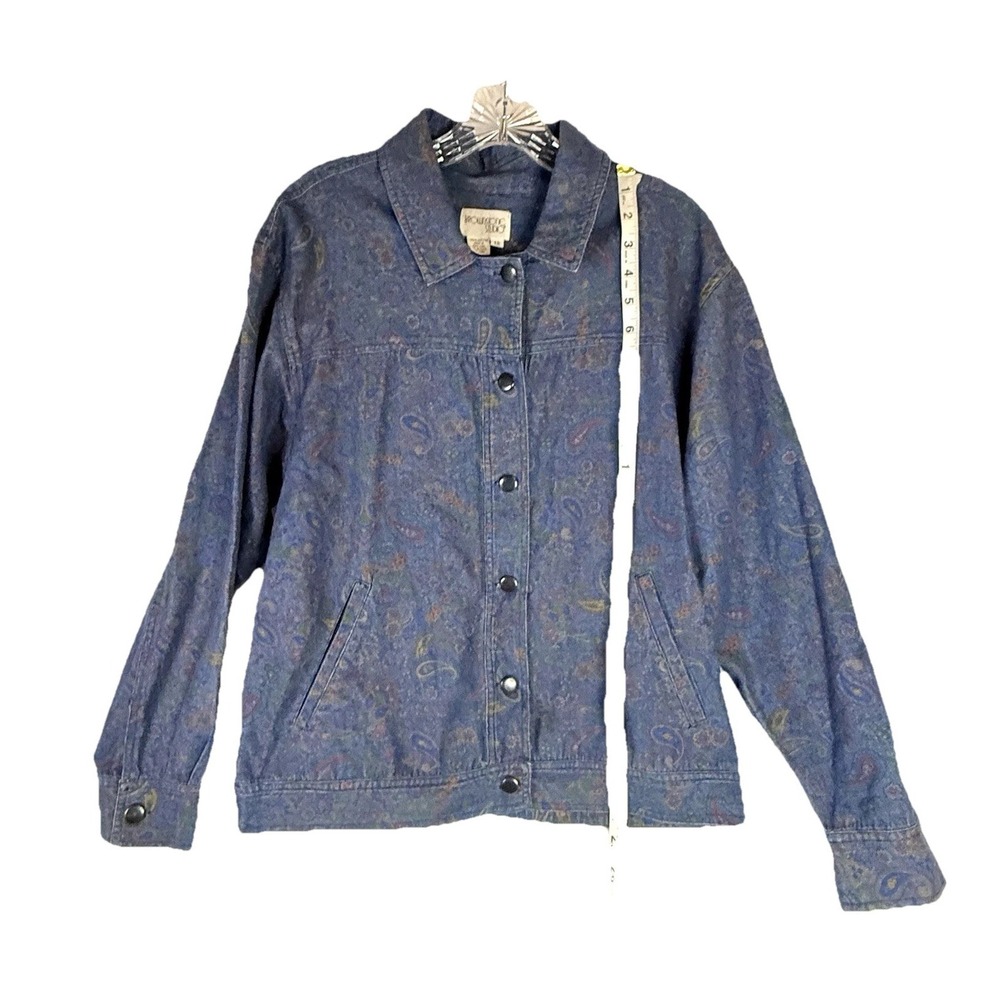 Vintage 90s Paisley Denim Jacket Womens 12 Blue Floral Boho Western Casual - Picture 4 of 10